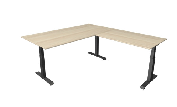 Kerkmann Move 4 zit-statafel, B 2000 x D 1000 mm met aanbouwelement 1200 x 800 mm, elektrisch in hoogte verstelbaar van 640-1290 mm, esdoorn, 10083350