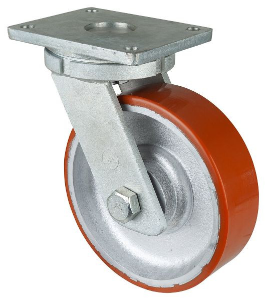 BS Rollen Zwaarlastwiel, wielbreedte 75 mm, wiel-Ø 250 mm, draagvermogen 1600 kg, gegoten polyurethaan 95 Shore A, gegoten wiellichaam, kogellagers, RR100.C10.252