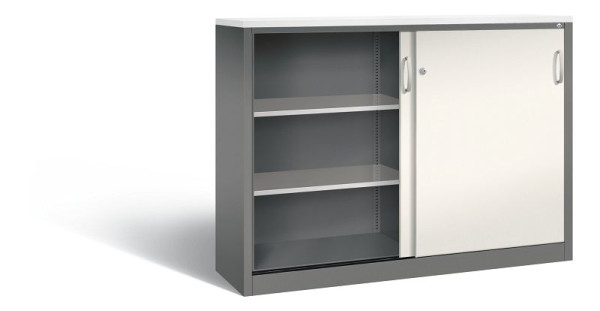 C+P dressoir met schuifdeuren Acurado, H1200xB1600xD400mm, kleur: vulkaangrijs/parelwit, beugelgreep, 3 niveaus, 2147-1200 S10296