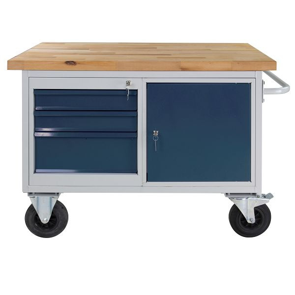 ADB tafelwagen/werkbank 3 laden + 1 deur, 840x1300x600 mm, kleur tafelwagen: lichtgrijs, RAL 7035, kleur deur/laden: antracietgrijs (RAL 7016), 44740