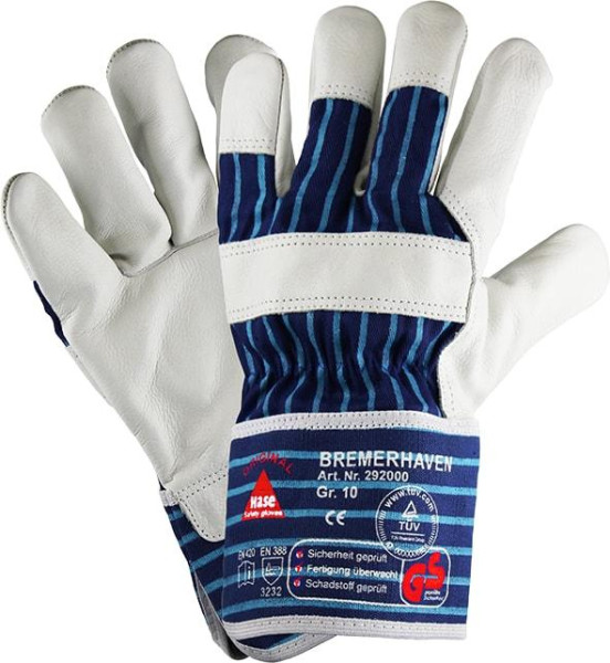 Hase Safety BREMERHAVEN, 5-Fg.-Sicherheitshandschuhe aus Vollleder, Größe: 6, VE: 12 Paar, 292000-6