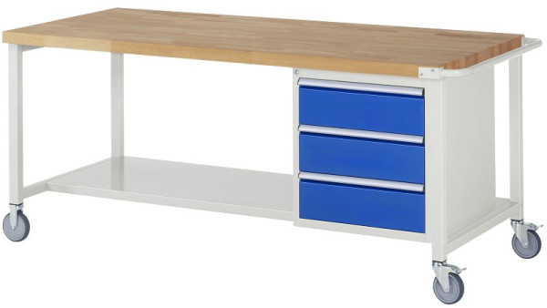 RAU verrijdbare werkbank serie 8000, 3 x laden, legbord, 2000x880x900 mm, 05-8157A6-209B4S.11