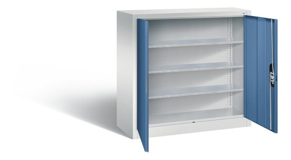 C+P tijdschriftenkast serie 13, H1000xB1000xD420mm, kleur: lichtgrijs / verre blauw, verzonken handgreep, 133944-21 S10039