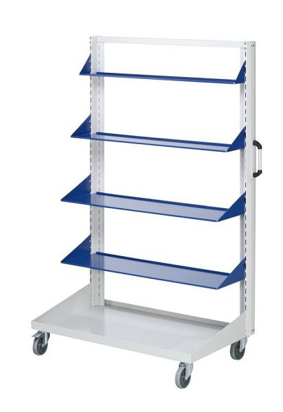 ANKE base auto planken recht; 1250x450x1950 mm; RAL 7035/5010; met 1x legbord recht 160 mm; 1x plank recht 250 mm; 2x plank recht 350 mm