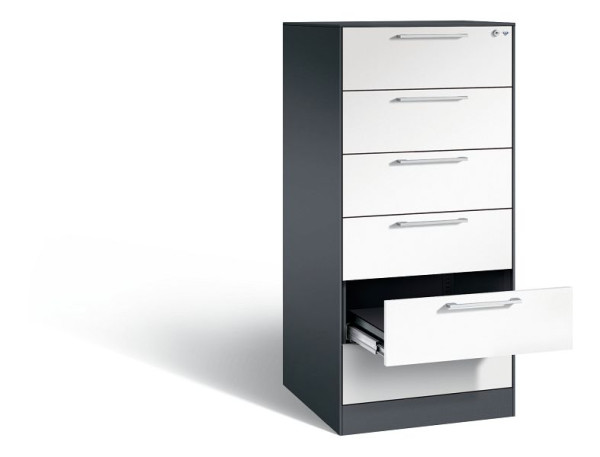 C+P archiefkast Asisto, H1310xB562xD600mm, kleur: zwartgrijs/verkeerswit, beugelgreep, 146224-622 S10144