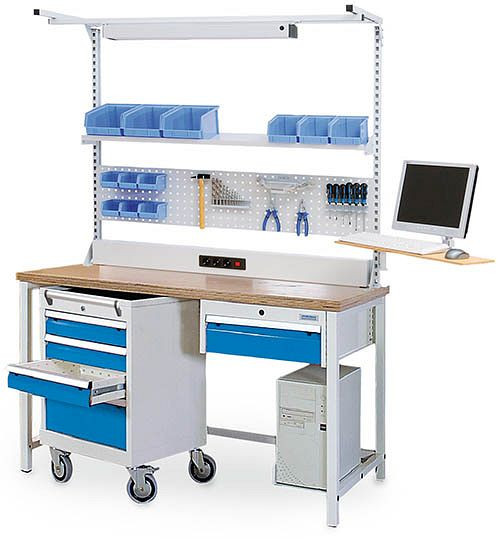 Bedrunka + Hirth werk- en werktafel, 1x150 mm, lades volledig uittrekbaar 100%, lades met 50 mm fronthoogte, 70 kg draagvermogen, 03.14.520V