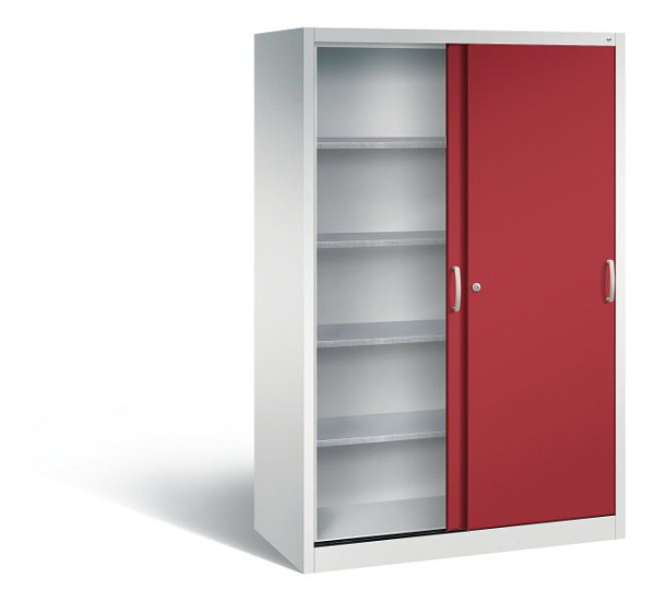 C+P schuifdeurkast Acurado, H1950xB1200xD600mm, kleur: lichtgrijs/robijnrood, beugelgreep, 2069-00 S10078