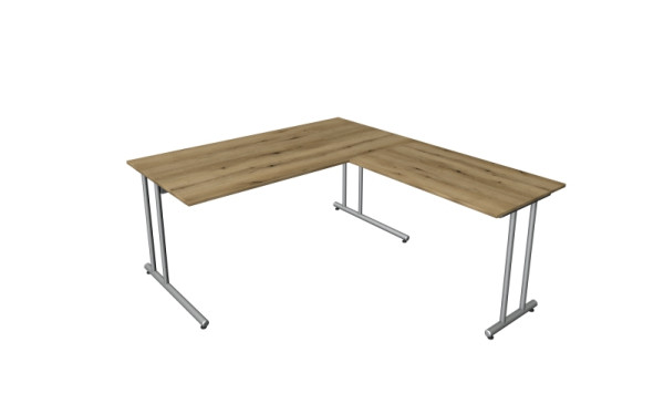 Kerkmann hoekige werkplek start-up, bestaande uit bureau B 1600 x D 800 x H 750 mm en aanschuiftafel 1000 x 600 x 750 mm, eiken, 11436555