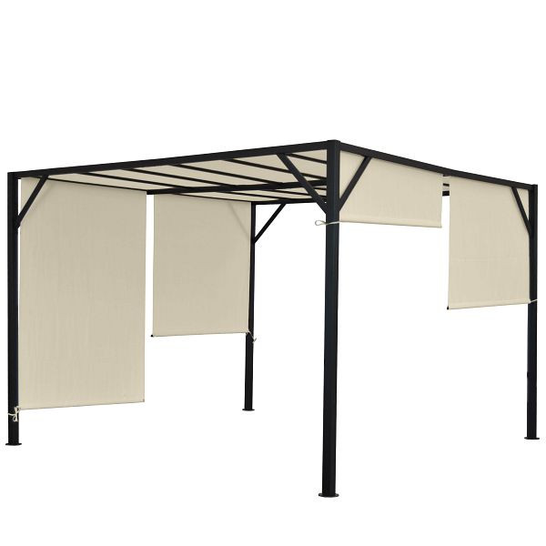 Mendler Pergola Baia, tuinpaviljoen terrasoverkapping, stabiel 6cm stalen frame + zonnedak, 3x3m, 45545