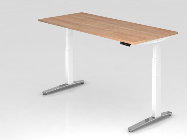 Hammerbacher elektrisch zit-sta bureau 180x80cm walnoot/wit, gepolijst, rechthoekige vorm, VXBHM19/N/WC