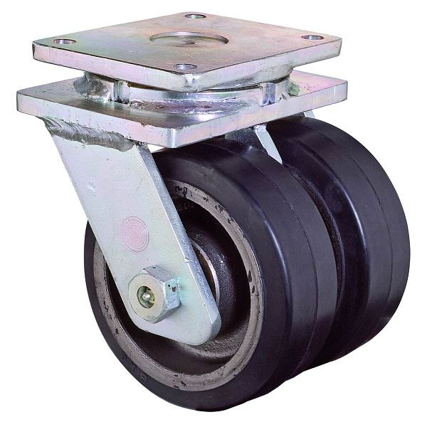 BS Rollen dubbel zwaarlastwiel, wielbreedte 2x75 mm, wiel-Ø 150 mm, draagvermogen 850 kg, zwarte elastische banden, gegoten wiellichaam, kogellagers, S100.B81.150
