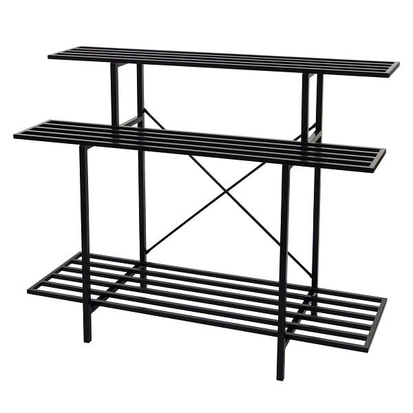 Mendler plantenrek HWC-G32, bloemenladder, bloemenstandaard, plantenladder, 3 planken, zwart staal 100x120x44cm, 71347