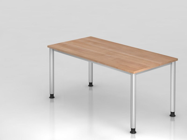 Hammerbacher bureau 4 voet rond 160x80cm walnoot/zilver, rechthoekige vorm, VHS16/N/S