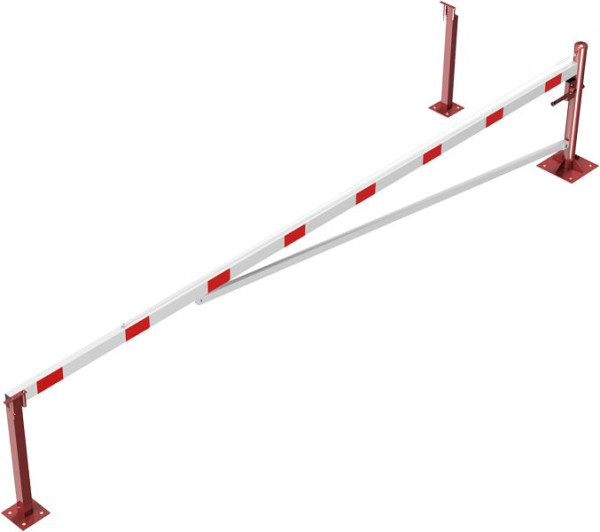 Schake roterende slagboom met steunpaal en kabelversterking, voor deuvelbevestiging, slagboomlengte: 5500 mm, met driehoekslot, 4213_55FBP