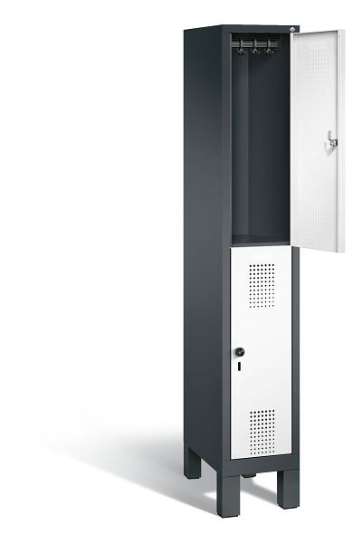 C+P locker dubbeldekker Evolo, H1850xB320xD500mm, kleur: zwartgrijs / verkeerswit, 48310-10 S10101