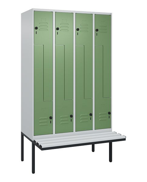 C+P Z-Spind Classic PLUS, bank, 8 vakken, 2120x1200x815mm, 7035/6011, veiligheidsdraaislot, 0800437-408 S10036