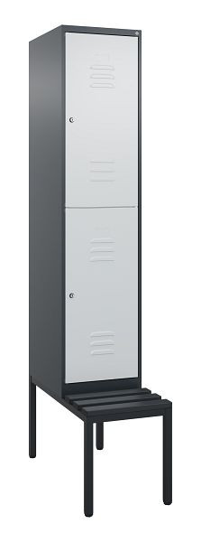 C+P dubbeldekskast Classic PLUS, 2120x400x815mm, 7016/7035, cilindersloten, met zitbank eronder, 0803507-12 S10028