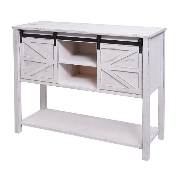 Mendler ladekast HWC-D57, schuifdeurkast dressoirkast, shabby look vintage 81x102x34cm, wit, 68642