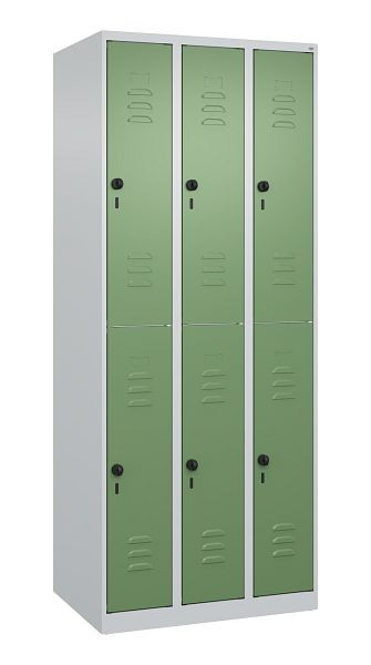 C+P Doppelstöckiger Spind Classic PLUS, 3 Abteile, 1850x750x500mm, 7035/6011, Drehriegel, 080300-39 S10006