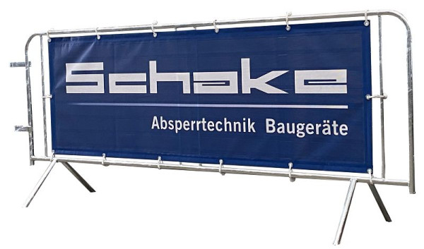 Schake afzetrooster, verzinkt, met reclamebanner, gemaakt van stevige stalen buis 26,9 mm, met verbindingshaak van plat ijzer, 419_00-CL