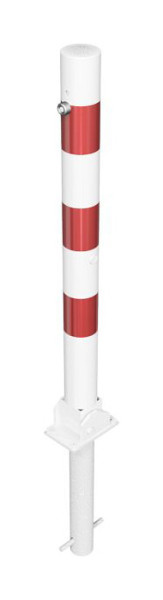 Schake afzetpaal stalen buis Ø 76 x 2,6 mm, opklapbaar, met profielcilinderslot, voor inbetonzetting met bodemhuls, wit gecoat, 476UZHB