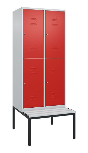 C+P dubbeldekskast Classic PLUS, 2 vakken, 2120x800x815mm, 7035/3020, cilindersloten, met bank eronder, 0803507-22 S10017