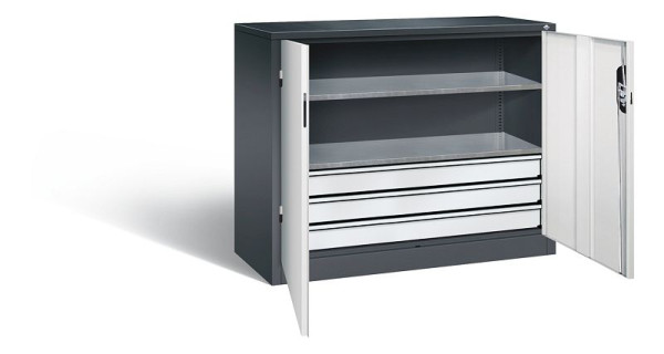 C+P gereedschapskast Acurado, H1000xB1200xD500mm, kleur: zwartgrijs/lichtgrijs, verzonken handgreep, 8831-5035 S10182