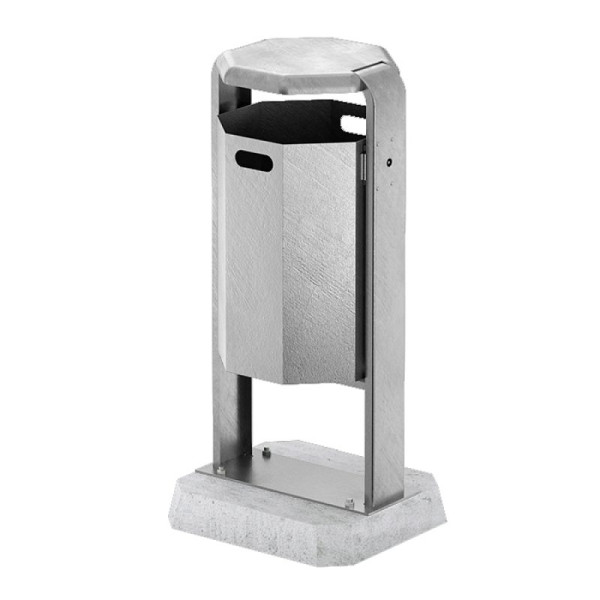 Stein HGS HGS afvalbak -City 600- met deksel, verrijdbaar met betonnen voet, zonder asbak, container en standaard zonder verf, staal, thermisch verzinkt, 12686-0101
