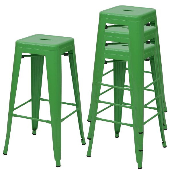 Mendler set van 4 barkrukken HWC-A73, barkruk tegenkruk, metaal industrieel design, stapelbaar, groen, 70786
