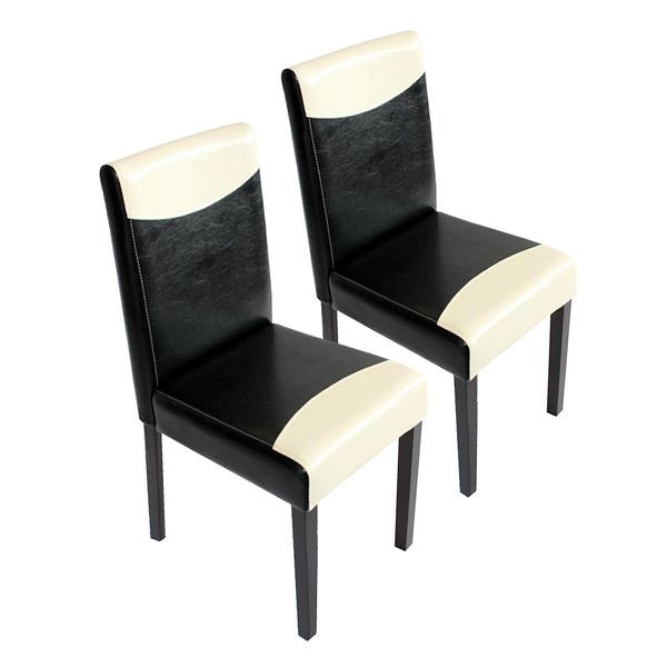 Mendler set van 2 eetkamerstoelen stoel keukenstoel Littau, kunstleer, zwart wit, donkere poten, 9792