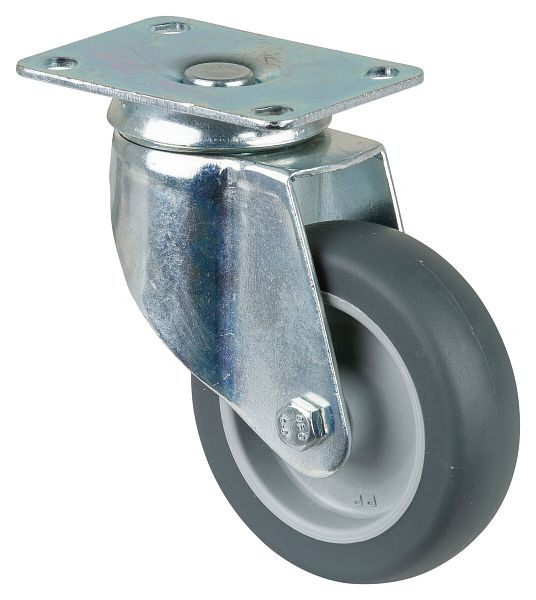 BS-wielen Zwaar apparatenwiel, wielbreedte 30 mm, wiel-Ø 100 mm, draagvermogen 80 kg, grijs rubber, glijlager, plaat, VE = 4 stuks, C100.A80.100