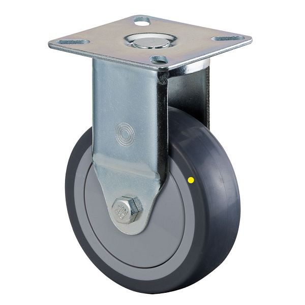 BS rollen apparatenrol, plaat, breedte 24 mm, Ø75 mm, 60 kg, grijs rubberen loopvlak, elektrisch geleidend, kogellager, VE 4 stuks, A310.A89.075