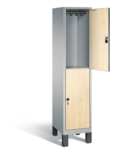 C+P locker, dubbellaags Evolo, H1850xW420xD500mm, kleur: wit aluminium / Donau esdoorn decor, 48310-12 S10096
