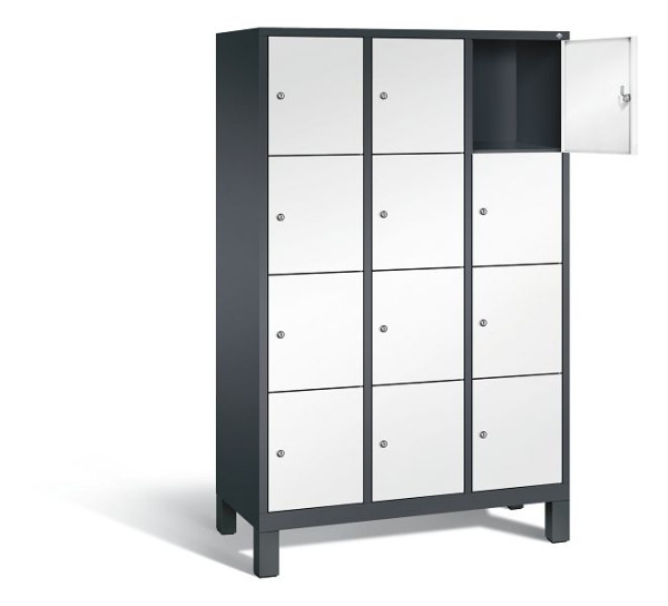C+P lockerkast Evolo, H1850xB1200xD500mm, kleur: zwartgrijs / verkeerswit, 48010-324 S10139