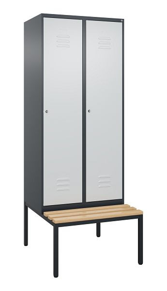 C+P luierkastje Classic PLUS met middenwand, bank, 2 vakken, 2120x800x815mm, 7016/7035, cilindersloten, beuken zitlat, 0800507-22F S10057