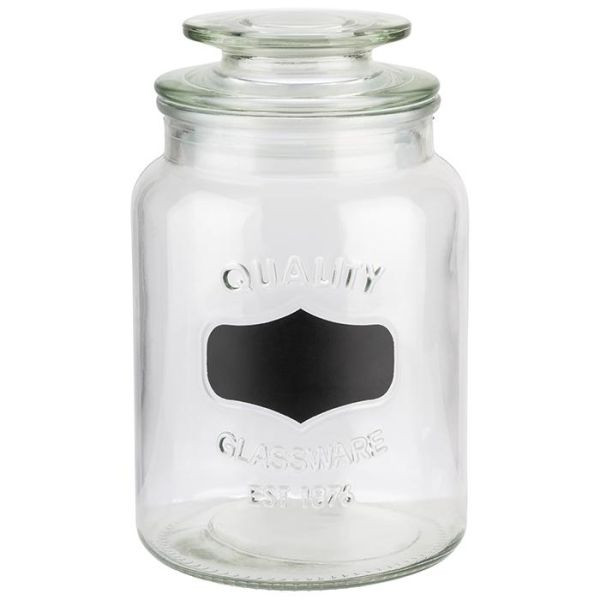 APS voorraadpot, Ø 11 cm, hoogte: 18 cm, glas, polyethyleen, met glazen deksel, met sluiting, met etiketveld, openingsgrootte: 7,5 cm, 1 liter, 82265