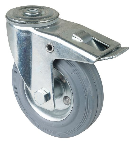 BS rollen transportrol met rem, breedte 37 mm, Ø125 mm, tot 100 kg, grijs rubberen loopvlak, rollager, VE = 2 stuks, L121.B56.125