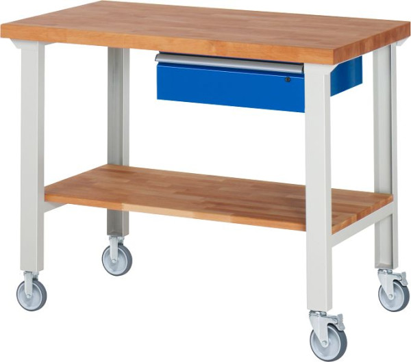 RAU verrijdbare werkbank 7001A7, 1250x700x1000mm, elk 2 bokwielen en zwenkwielen, 05-7001A7-127B4S22.11