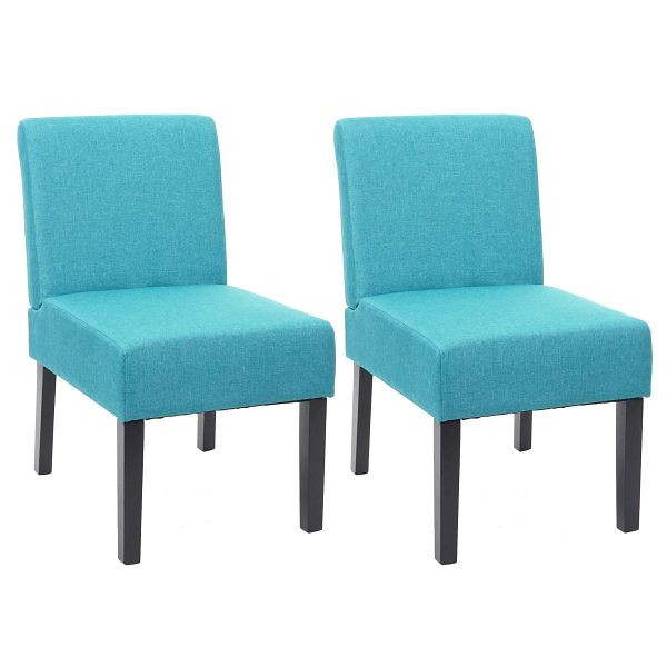 Mendler set van 2 eetkamerstoelen HWC-F61, stoel loungestoel, stof/textiel, petrol, 70175