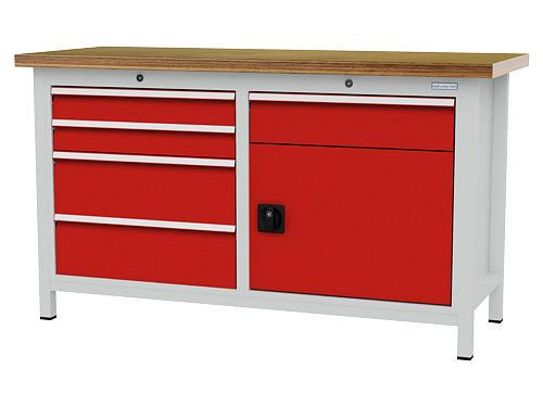 Bedrunka+Hirth boxwerkbank, R 24-16, aantal lades: 5, aantal draaideuren: 1, afmetingen: 1500 x 600 x 859 mm, draagvermogen lade(s): 50 kg, 03T515H60350