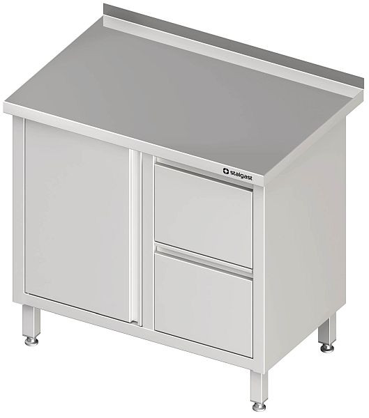 Stalgast werkkast, hoogte 850 mm, met vleugeldeuren, met 2 ladenblok, met opstaande rand, gelast