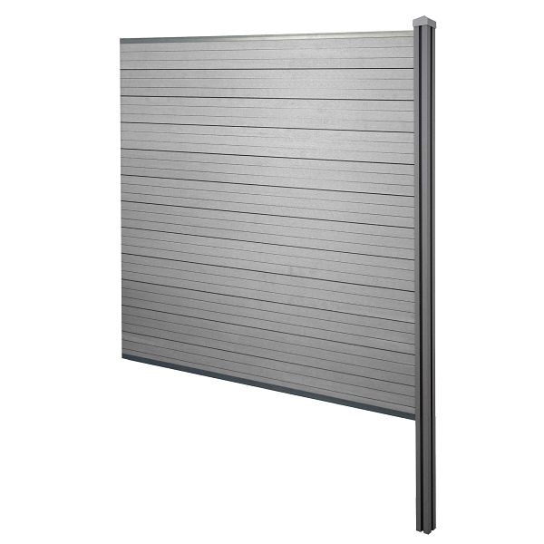 Mendler WPC inkijkbescherming Sarthe, windscherm, WPC paal voor inbetonneren, aanbouwelement, 188cm grijs, 76246+3x76231+76234+76255