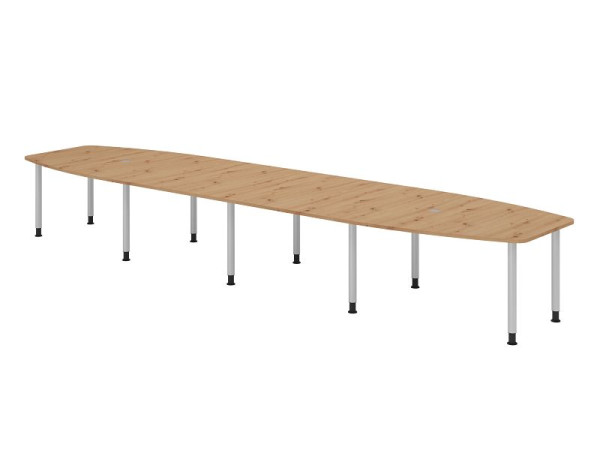 Hammerbacher vergadertafel KT52C, 520 x 130 cm, blad: knoestig eiken, 25 mm dik, drie meter zilver frame, ronde buis 6 cm, werkhoogte 72-74 cm, VKT52C/R/S
