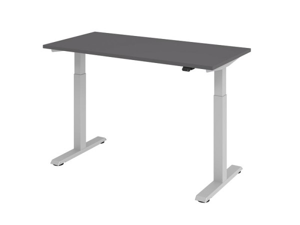 Hammerbacher bureau XMST614, 140 x 67 cm, blad: grafiet, 25 mm dik, 2 mm ABS rand, rechthoekige vorm, VXMST614/G/S