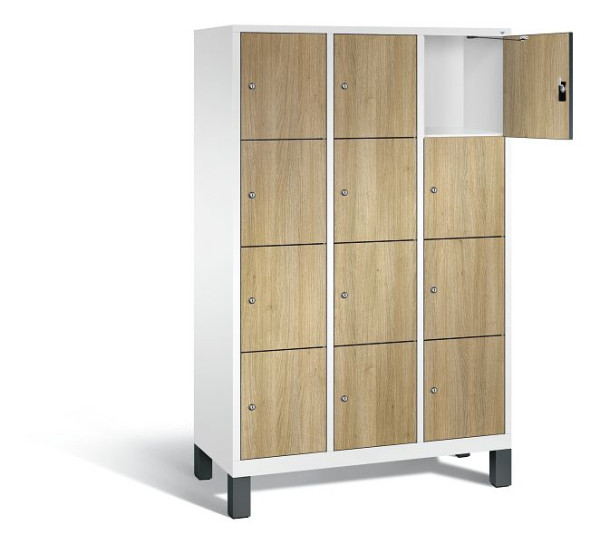 C+P lockerkast Evolo, H1850xB1200xD500mm, kleur: verkeerswit / decor eiken Sereno, 48010-324 S10146