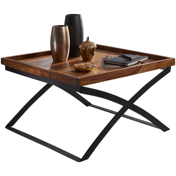 Wohnling salontafel 63x39x63cm Sheesham massief hout / metaal, WL5.595