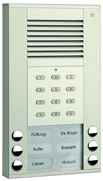 TCS audio huisdeurstation serie ASE 6 belknoppen (rechts/links uitgelijnd) met geïntegreerd codeslot, AP zilver, ASE51060-0010