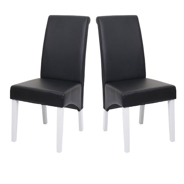 Mendler 2x eetkamerstoel fauteuil stoel M37, leer, zwart, witte voeten, 20074