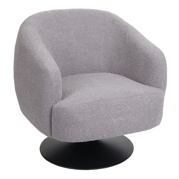 Mendler fauteuil HWC-J76, cocktailstoel draaistoel, bouclé stof metaal, lichtgrijs, 83068