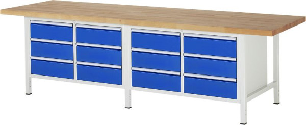 RAU werkbank serie 8000 - frameconstructie (gelast frame), 2 dubbele bodemcontainers (6x laden), 3000x840x900 mm, 03-8473A2-309B4S.11